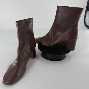 Arezzo Womens Brown Leather Ankle Boots With Block Heel Size 7.5B Made In Brazil